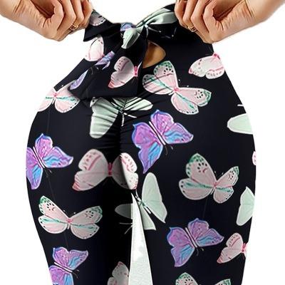 China Wholesale Antibacterial High Waist Gaiters Printing Bow Knot Rope Pants Designer Women Sport Fitness Seamless for sale