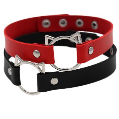 China Women's Harajuku Gothic Soft Leather Collar Cat PU Leather Choker Sexy Punk Punk Leather Collar for sale