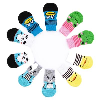 China Cute Hot Selling 4pcs Warm Puppy Dog Shoes Soft Breathable Pet Knits Socks Cartoon Anti Slip Novelty Socks for Small Dogs for sale