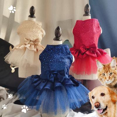 China Sustainable 2024 Spring Dog Clothes Pet Apparel Luxury Pet Dog Bling Dress Skirt for Party Wedding for sale