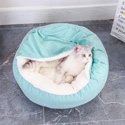 China Sustainable Wholesale Pet Bed Shell Shaped Soft Warm Comfortable Semi-Enclosed Cat Dog Bed Plush Pet Mat for sale