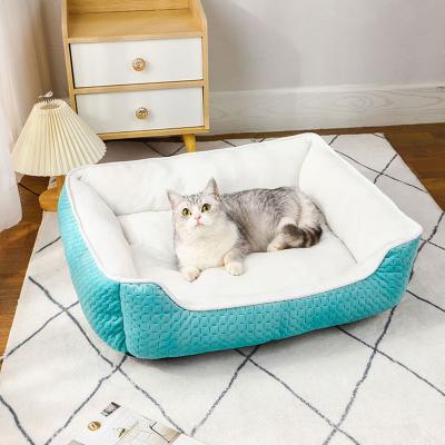 China Sustainable Wholesale Soft Plush Fluffy Pet Beds Washable Cushion Sofa Cat Bed Small Dog Couch Bed for sale