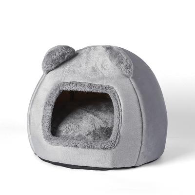 China Sustainable 2023 New Custom Bear Head Style Cat Bed Cat House Plush Cat Nest Soft and Comfortable Deep Sleep Pet Nest for sale