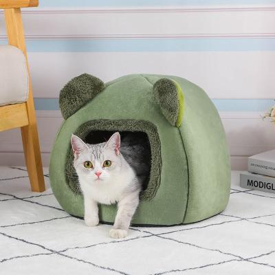 China Sustainable New Design Bear Head Style Cat Nest Cat House Soft Cat Cave Bed with Removable Washable Cushion Pillow for sale