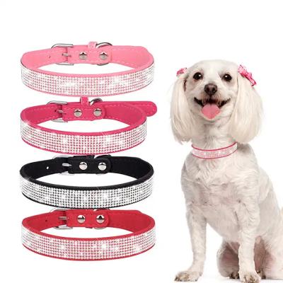 China Stocked 2023 Hot Sale Luxury Designer PU Leather Bling Rhinestone Diamond Pet Dog Collar & Leash Set for sale