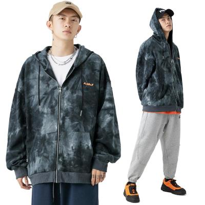 China Wholesale Street Breathable Custom Style Hoodie High Quality Tie Die Logo Hoodie Tie Dye Full Zip Up Oversized Men's Hoodies Tie Dye for sale