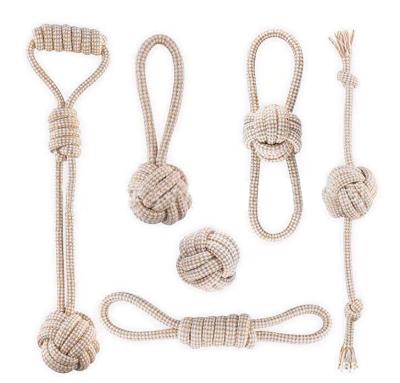 China Durable Eco Gray Natural Hemp Rope Pet Multi Viable Toy Interactive Cotton Rope Hemp Dog Toy Set for sale