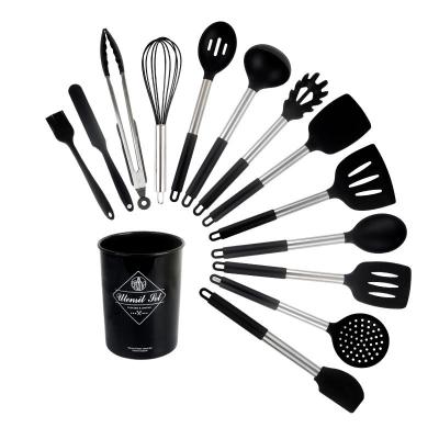 China Amazon 13 PCS kitchen silicone spatula utensil viable cookware sets safe for home or picnic wood handle protects hands for sale