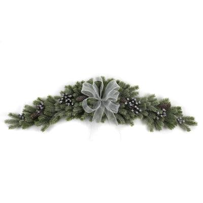 China Professional Christmas Decorations Supplier Frosted Christmas Swag Garland with Luxury Ribbon Bowknot for Indoor Outdoor Christmas Decoration for sale