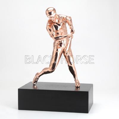 China Custom free copper plated wooden sport trophy blackhorsegifts base metal baseball souvenir for awards for sale