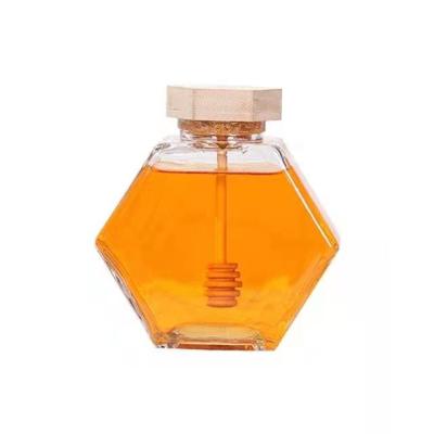 China Wholesale Hexagonal Glass Honey Jar Stored Honey Jar Container Storage Bottles Glass Jar With Lid for sale