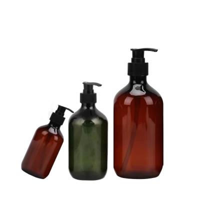 China Hot Sale 300ml 500ml Empty Pet Body Lotion Bottle Plastic Amber Green Hand Wash Pump Bottles Personal Care for sale