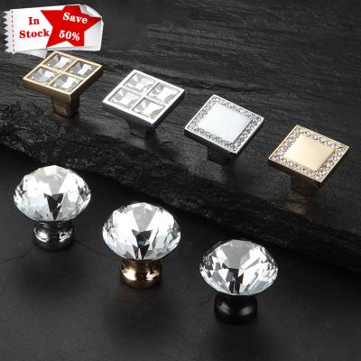 China Modern Zinc Alloy Crystal Glass Door Knobs With Screws Drawer Cabinet Furniture Kitchen Handle VT-01.111 for sale