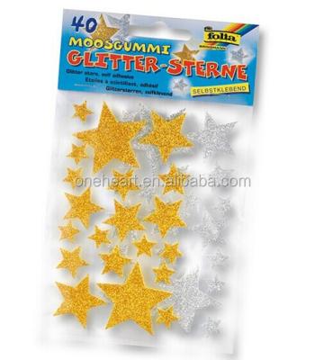 China Decorative Sticker Yellow Stars Shaped EVA Foam Adhesive Sticker Glitter Paper for sale