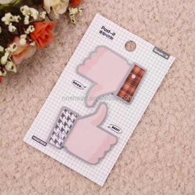 China Self Adhesive Promotional Self Adhesive Removable Die Cut Hand Shaped Sticky Note With Back Card for sale