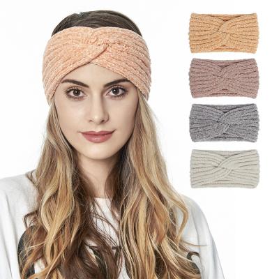 China European and American Bohemian Europe new autumn and winter Chenille cross headband sports knitted headband hair accessories for sale