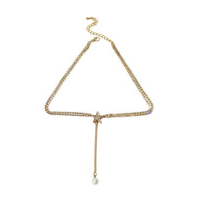 China 2021 New Fashion Full Diamond Star Clavicle Pearl Simple Short Chain Necklace Pendant Personalized Female Jewelry for sale