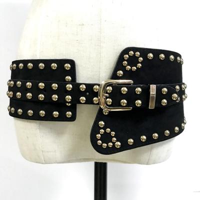 China 2021 new sale 2021 gold full gold stud pin buckle elastic belt lady fashion belt rivet wide super hot fashionable belt for sale