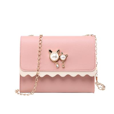 China New fashionable Korean style women's leather chain one-shoulder small handbag PU solid color diagonal bag for sale