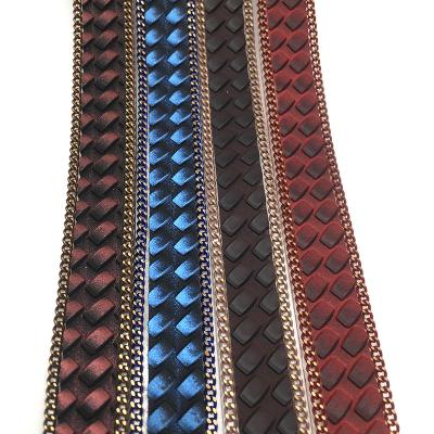 China 2021 New Custom Hotfix Flatback PU Leather Copper Chain Trim For Fashion Clothes And Shoes Decorative Trim for sale