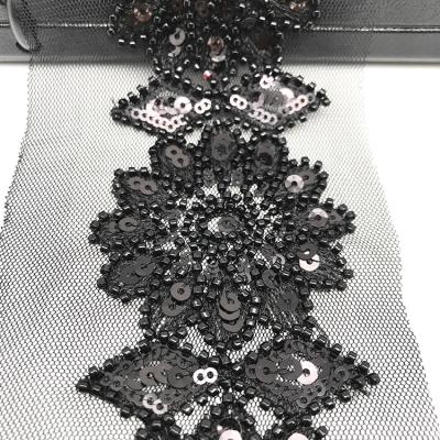 China Fashion 2021 New Viable Hot Sale Exquisite Pearl Embroidery Sequin Panel Lace Trim For Clothing Decoration for sale