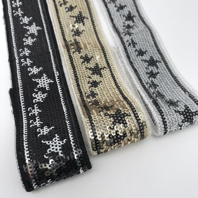 China 2021 new fashion colorful hot sale exquisite high quality five-pointed trim star pattern sequin lace trim for clothing decoration for sale