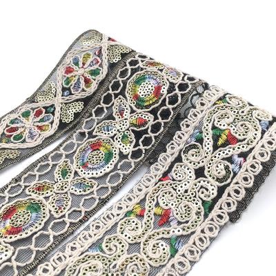 China 2021 New Fashion Viable Hot Selling Cotton Yarn Sequins Embroidered Lace Trims Shoes Dress Strap Ribbons DIY Decorative Sewing for sale