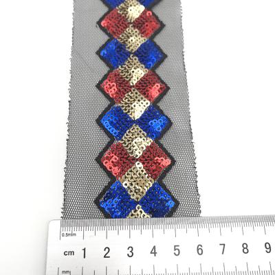 China Direct Selling Sustainable Fashion Factory High Quality Exquisite Clothing Sequin Embroidery Trim For Clothing Decoration Trim for sale