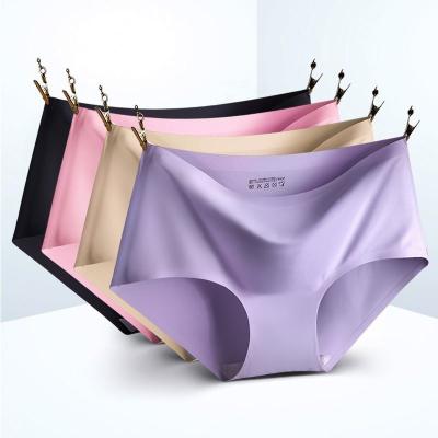 China Factory Seamless Panties Mid Waist One-Piece Underwear Large Size Female Ice Laser Briefs Cut Silk Women's Breathable Panties for sale