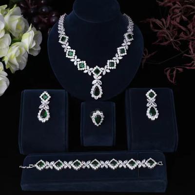 China CLASSIC Zircon Necklace Bracelet Earrings And Full Ring 4pcs Dubai Wedding Jewelry Set For Women for sale