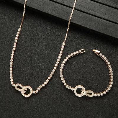 China New CLASSIC Gold Horseshoe Full Of Two Piece Zircon Inlaid Bracelet Necklace Jewelry Set Girl Gift for sale