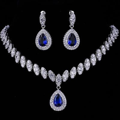 China CLASSIC 4 Colors For Choosing All 3A Zircon Diamond Earrings Necklace Ms. Noble Two Piece Party Decorations for sale