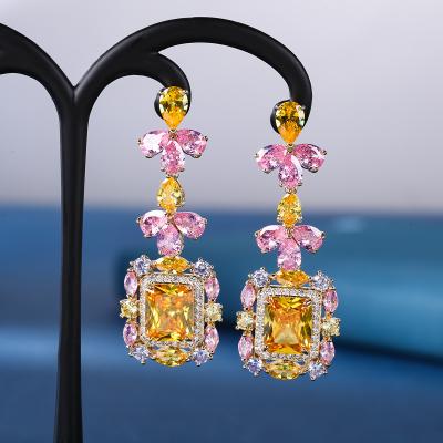 China Independent Pink Clouds 2021 Geometric Type Hao Tassel Wrapping Stone Earrings Diamond Inlaid Long Women for sale