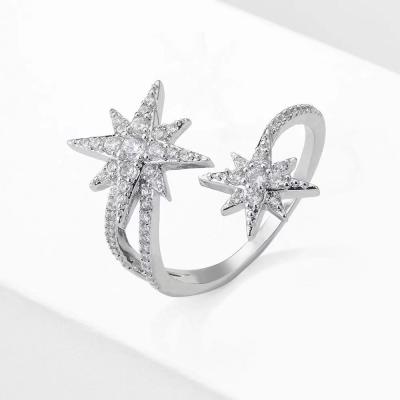 China Nickel/New Design Lead Free Single Shinny Luxury Star Fashion Ring With Hight 3A Open Zircon For Women Girls Daily Wearing for sale