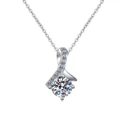 China Nickel/Silver Lead Free 1 Diamond Test Passed Excellent Carat Cut Moissanite Necklace Chain Women Silver 925 D Color Arc-knot for sale