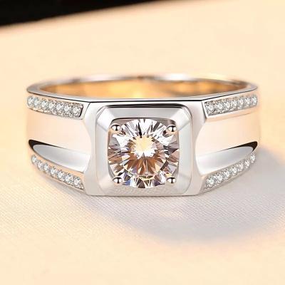 China Nickel/Lead Free Man Pass Diamond Test 1 CT Excellent Cut Moissanite Wedding Ring 925 D Silver Color Big Moissanite Stone Rings For Male for sale