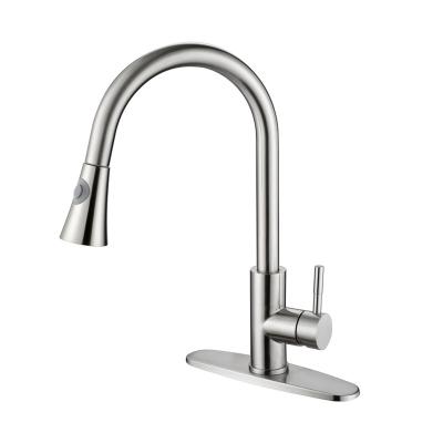 China Pull Out Spray 304 Stainless Steel Nickel CUPC NSF Brushed Single Handle Kitchen Sink Faucet Mixer Taps With Pull Down Sprayer for sale