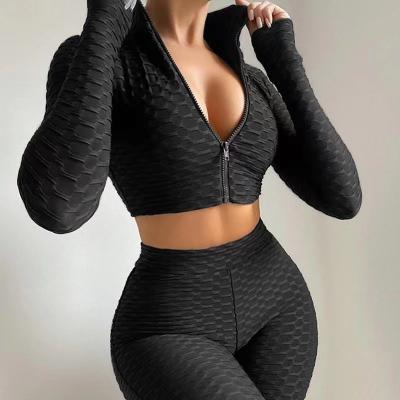 China 2022 Breathable Spring and Summer European and American Women's Yoga Clothes Fashion Solid Color Long Sleeve Casual Sports Suit Women for sale