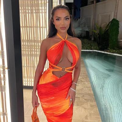 China 2022 European and American Summer Sexy Tapered Tube Neck Halter Air Quality Vacation Beach Dress Top Women Breathable Spring and Summer for sale