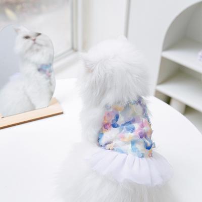 China Cute Sustainable Cat Clothes Summer Rainbow Rose Gauze Slip Dress Pet Supplies Cat And Dog Clothes for sale