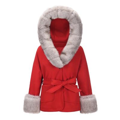 China New Fashion Women's Winter Coat Jacket Puff Design Oversized Hooded Loose Warm Belt Long Woolen Coat Fox Vintage for sale