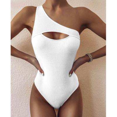 China 2022 breathable European and American bikini sexy pure color single shoulder bikini for women for sale