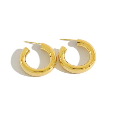 China Korean Trendy New Fashion Design C Shape Concise Gold Plated S925 Sterling Silver Earrings Hoop Earrings Jewelry for sale