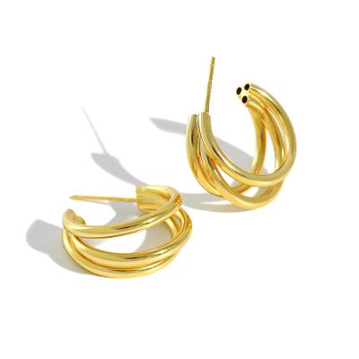 China Wholesale Fashion Classic Simple Gold Plated Circle Earring Trendy Chic Multilayer Sterling Silver Stud Earring Jewelry for sale