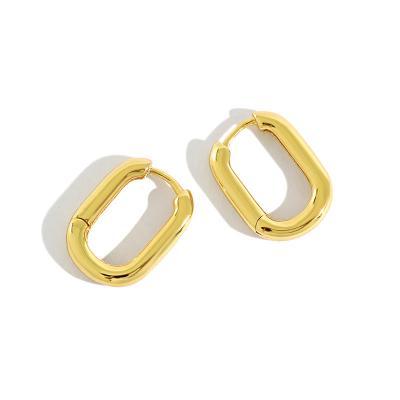 China Retro Ring Gold Plated Oval Geometric S925 Sterling Silver Circle Hoop Earrings for sale