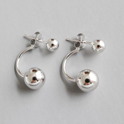 China 925 Simple Simple Silver Chic Wind Ball Joint Geometric Smooth Double Earrings For Women for sale