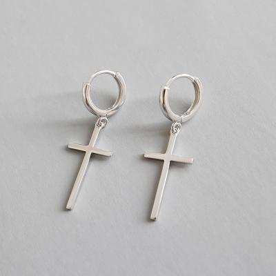 China Women's Religious Hot Trendy Cross Drop Earrings Sterling Silver Fashion Sale Minimalist Circle Earrings In Stock for sale