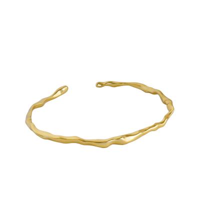 China Newest Fashion CLASSIC Gold Plated 925 Sterling Silver Irregular Surface Cuff Bracelet Bangle for sale