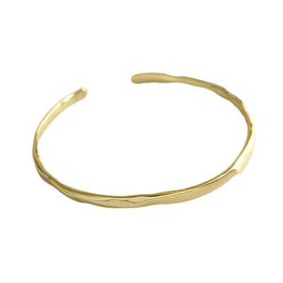 China CLASSIC 925 Sterling Silver Irregular Surface Gold Plated Cuff Bangle Bracelet for sale