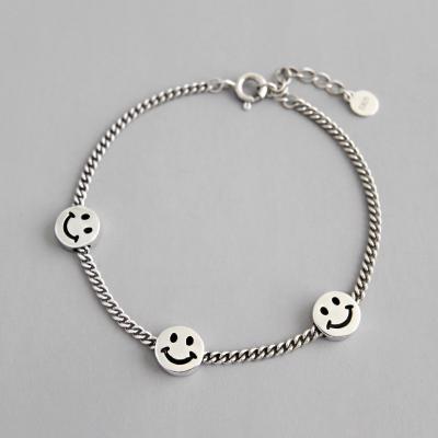 China Cute Fashion 925 Sterling Silver Popular Simple Smile Face Chains Bracelets Jewelry For Girls for sale